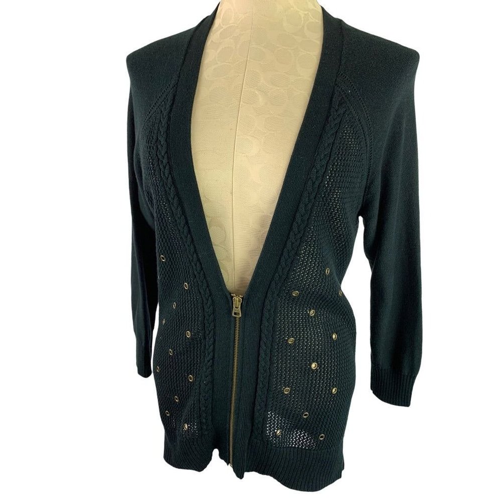 XL American Eagle Outfitters Women's Black V-Neck Zip Up Cardigan Sweater